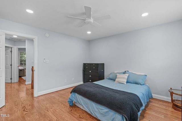 511 Scotts Ridge Trl, Apex, NC 27502 - bedroom featuring light wood-style flooring, recessed lighting, and ceiling fan