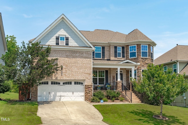 1950 Firenza Dr, Apex, NC 27502 - craftsman inspired home with a garage, covered porch, driveway, and a front lawn