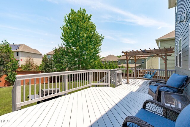 1950 Firenza Dr, Apex, NC 27502 - deck featuring a pergola, a residential view, and a yard