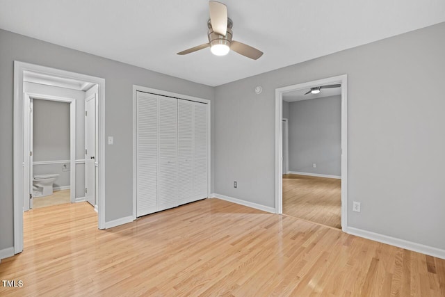 3104 Braywood Ct, Apex, NC 27539 - unfurnished bedroom with light wood-style floors, a closet, and ceiling fan