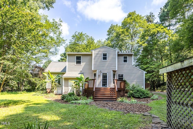3104 Braywood Ct, Apex, NC 27539 - rear view of house with a deck and a lawn