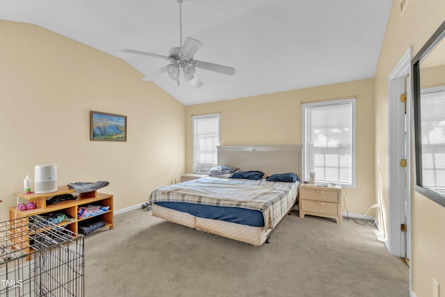 2114 Baycourt Trl, Hillsborough, NC 27278 - bedroom featuring vaulted ceiling, carpet flooring, and a ceiling fan