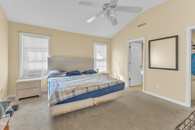 2114 Baycourt Trl, Hillsborough, NC 27278 - bedroom with light carpet, lofted ceiling, and ceiling fan
