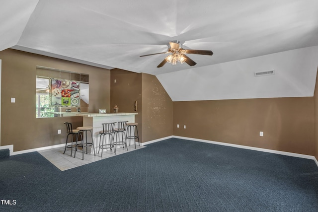 2114 Baycourt Trl, Hillsborough, NC 27278 - additional living space featuring vaulted ceiling, ceiling fan, and carpet floors
