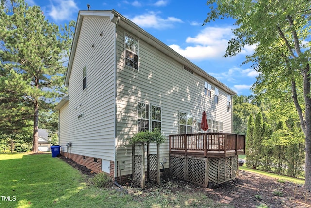2114 Baycourt Trl, Hillsborough, NC 27278 - back of property with a wooden deck, a yard, and crawl space