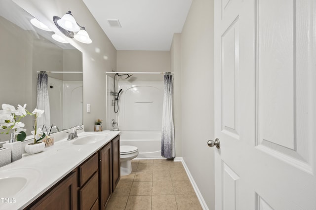 1204 Chapanoke Rd, Raleigh, NC 27603 - full bath featuring double vanity, shower / tub combo with curtain, and tile patterned flooring