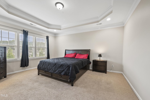1204 Chapanoke Rd, Raleigh, NC 27603 - carpeted bedroom with crown molding, a raised ceiling, and recessed lighting