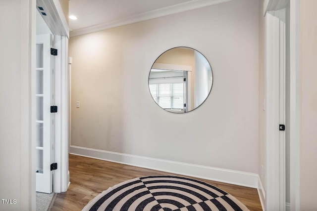 309 N Mason St, Apex, NC 27502 - hall featuring wood finished floors and ornamental molding