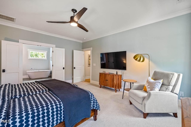 309 N Mason St, Apex, NC 27502 - bedroom with crown molding, light carpet, and ceiling fan