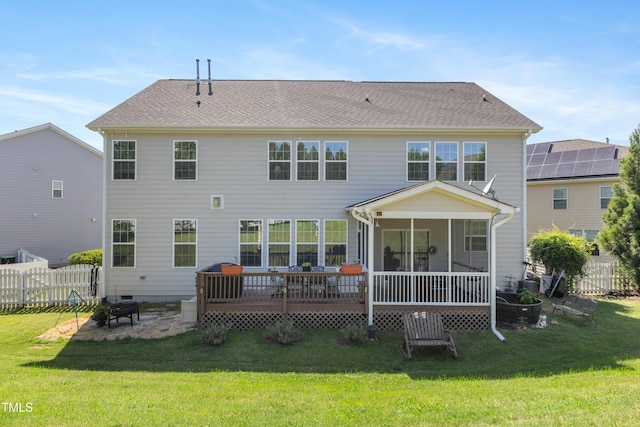 90 E Calvert Ct, Clayton, NC 27527 - rear view of property with a fire pit and a sunroom