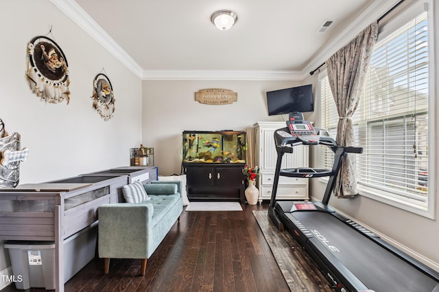 90 E Calvert Ct, Clayton, NC 27527 - exercise room featuring crown molding and hardwood / wood-style floors
