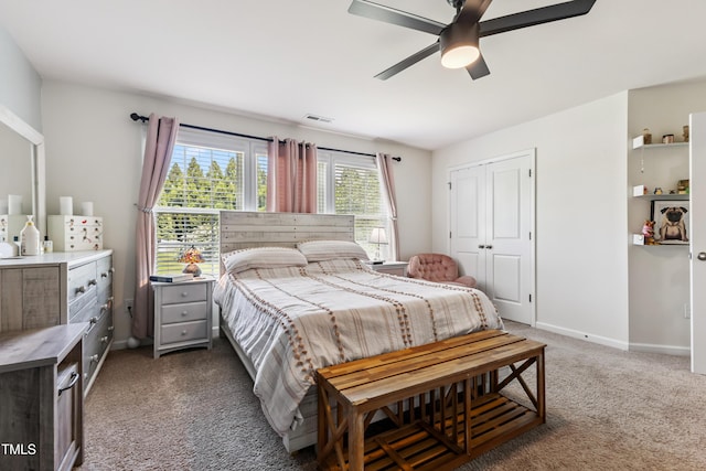 90 E Calvert Ct, Clayton, NC 27527 - bedroom with carpet, a closet, and a ceiling fan