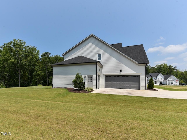 3666 Jordan Estates Way, New Hill, NC 27562 - view of side of home with concrete driveway, a lawn, and a shingled roof