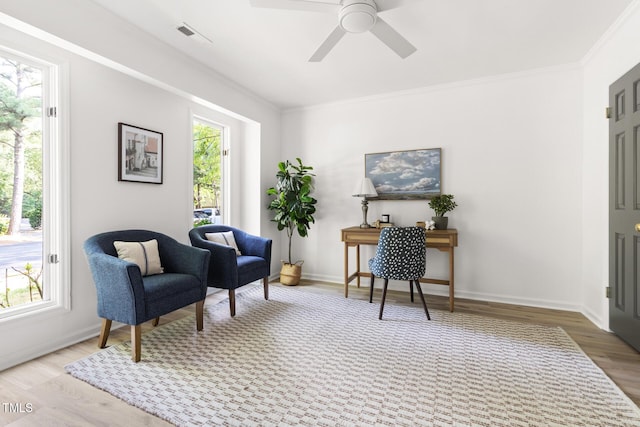 110 Mossbark Ln, Chapel Hill, NC 27514 - sitting room featuring wood finished floors, ceiling fan, and crown molding