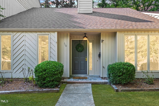 110 Mossbark Ln, Chapel Hill, NC 27514 - entrance to property with roof with shingles and a chimney