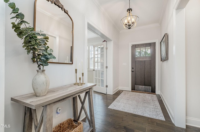 3082 Cascade Dr, Burlington, NC 27217 - foyer featuring a chandelier, crown molding, and dark wood-style flooring