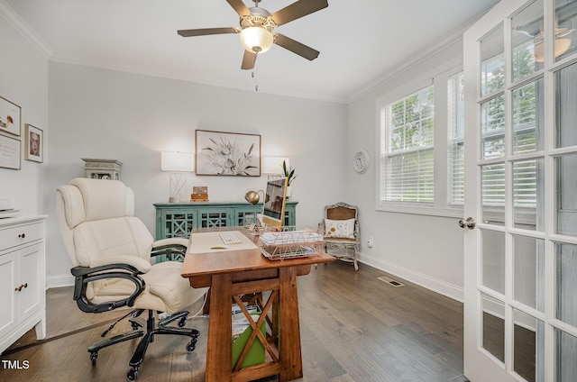 3082 Cascade Dr, Burlington, NC 27217 - office with ornamental molding, wood finished floors, and ceiling fan