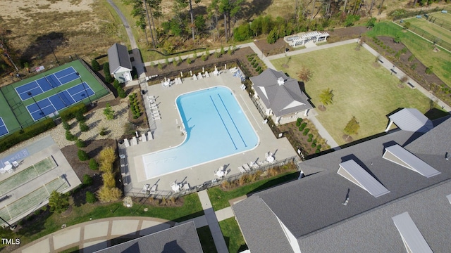 1066 Bingley Dr, Durham, NC 27703 - aerial view of property and surrounding area with a pool