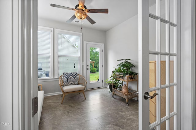1066 Bingley Dr, Durham, NC 27703 - sitting room featuring ceiling fan and baseboards