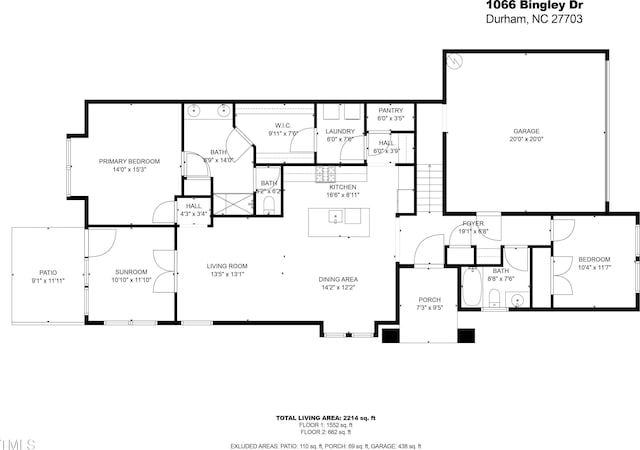 1066 Bingley Dr, Durham, NC 27703 - view of property floor plan