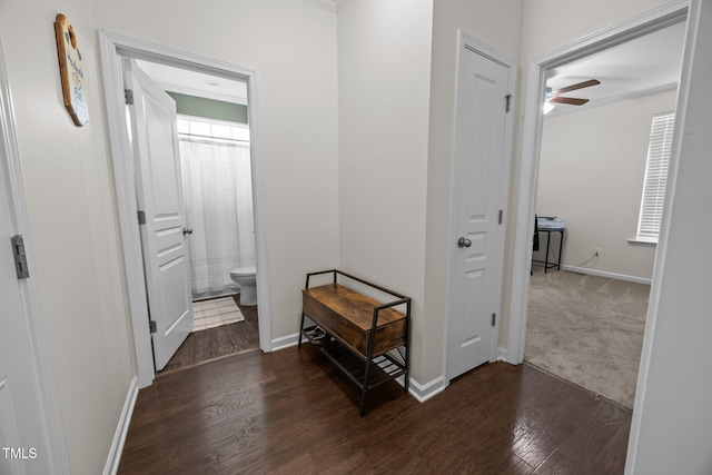 1304 Bromby Ave, Knightdale, NC 27545 - corridor with dark wood finished floors and baseboards