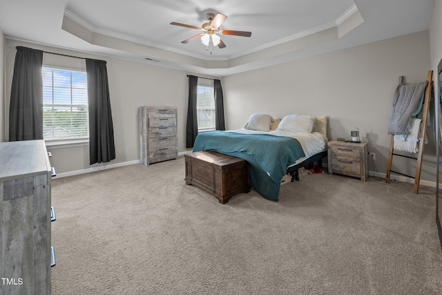 1304 Bromby Ave, Knightdale, NC 27545 - bedroom featuring a raised ceiling, ornamental molding, carpet, and ceiling fan