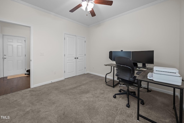 1304 Bromby Ave, Knightdale, NC 27545 - carpeted office featuring ornamental molding and a ceiling fan
