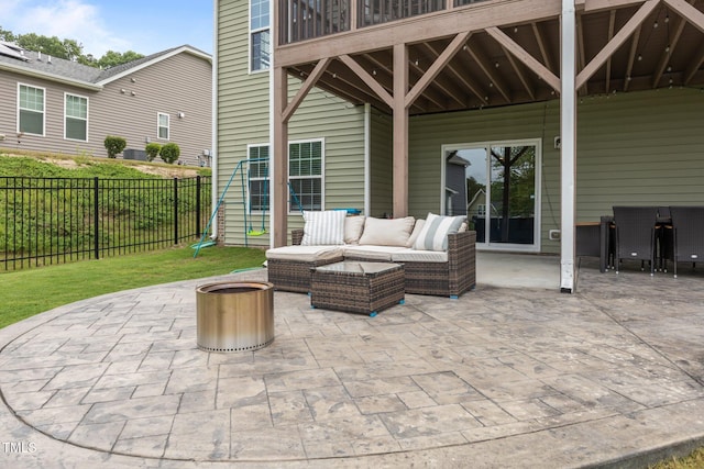 1304 Bromby Ave, Knightdale, NC 27545 - view of patio featuring an outdoor living space with a fire pit