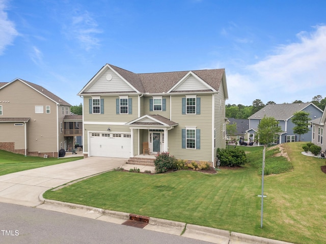 1304 Bromby Ave, Knightdale, NC 27545 - view of front facade with driveway, a garage, a front yard, a residential view, and roof with shingles