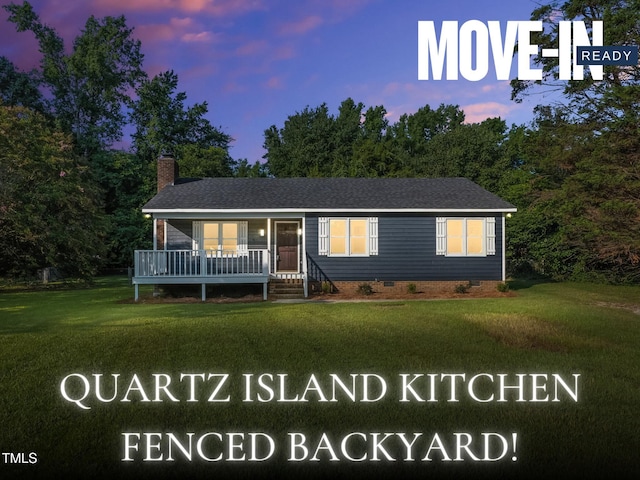 104 S Nikol Way, Clayton, NC 27520 - single story home featuring a lawn, crawl space, a chimney, and roof with shingles