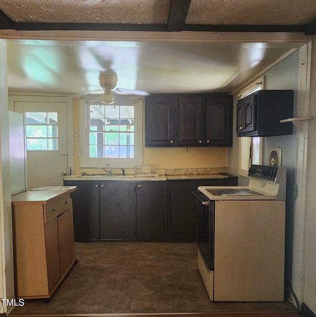 1080 Kudzu Ln, Danbury, NC 27016 - kitchen featuring white electric stove, black microwave, ceiling fan, and light countertops