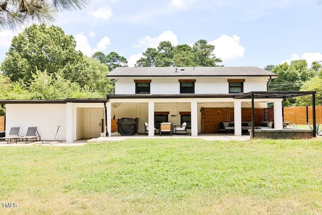 1523 Ivy Ln, Raleigh, NC 27609 - back of property with outdoor lounge area, a patio, and a pergola