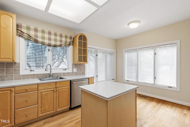 2944 Ballybunion Way, Raleigh, NC 27613 - kitchen with dishwasher, decorative backsplash, light wood finished floors, and light countertops