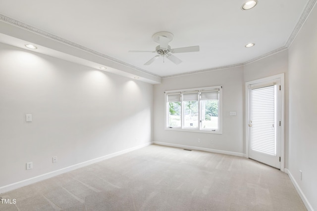 2944 Ballybunion Way, Raleigh, NC 27613 - spare room with ceiling fan, recessed lighting, light carpet, and crown molding