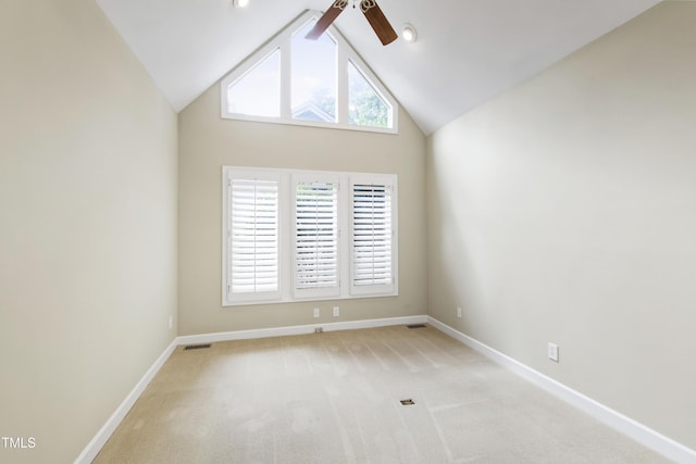 2944 Ballybunion Way, Raleigh, NC 27613 - spare room featuring ceiling fan, light carpet, and high vaulted ceiling
