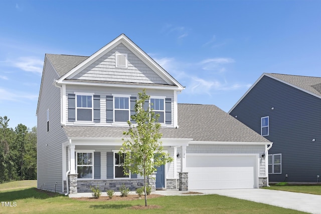 34 Mable Ct Unit 22, Lillington, NC 27546 - craftsman inspired home with an attached garage, stone siding, a front yard, and driveway