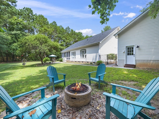 20 Little River Ct, Youngsville, NC 27596 - view of grassy yard with an outdoor fire pit