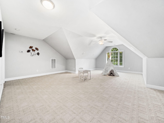 20 Little River Ct, Youngsville, NC 27596 - additional living space with carpet floors, vaulted ceiling, and a ceiling fan