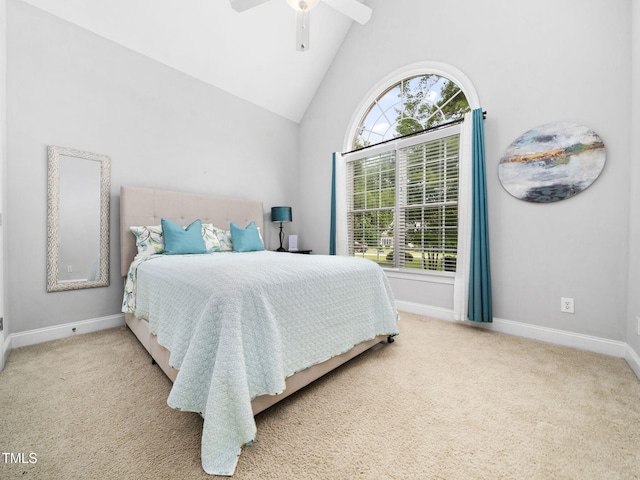 20 Little River Ct, Youngsville, NC 27596 - bedroom with carpet, high vaulted ceiling, and a ceiling fan