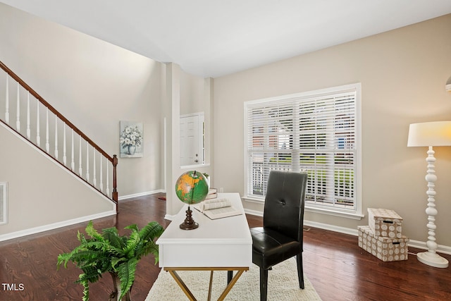 1201 Woodlands Creek Way, Apex, NC 27502 - office area featuring wood finished floors and baseboards