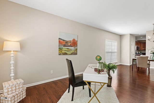 1201 Woodlands Creek Way, Apex, NC 27502 - office featuring dark wood-style flooring, a chandelier, and recessed lighting