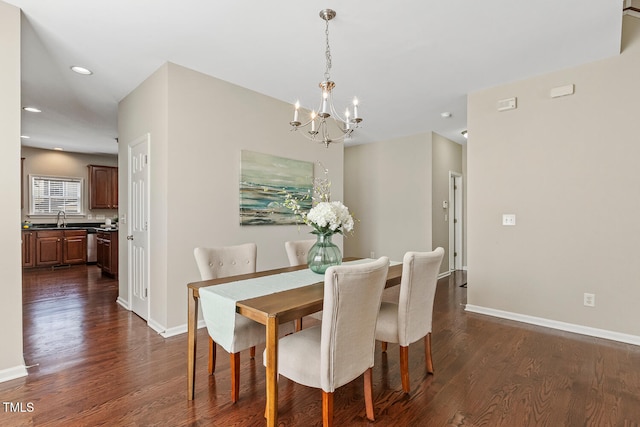 1201 Woodlands Creek Way, Apex, NC 27502 - dining room with a chandelier, dark wood-style flooring, and recessed lighting