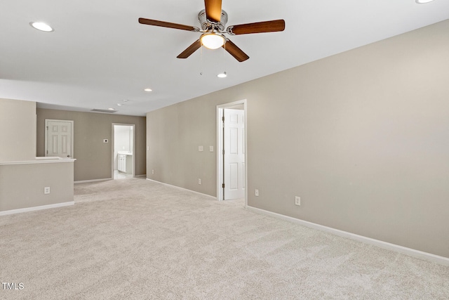 1201 Woodlands Creek Way, Apex, NC 27502 - spare room featuring recessed lighting, ceiling fan, and light colored carpet