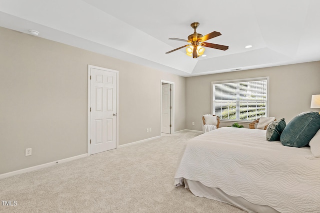 1201 Woodlands Creek Way, Apex, NC 27502 - bedroom featuring a tray ceiling, carpet flooring, recessed lighting, and a ceiling fan