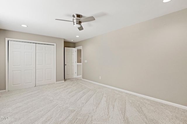 1201 Woodlands Creek Way, Apex, NC 27502 - unfurnished bedroom with carpet flooring, recessed lighting, a closet, and a ceiling fan