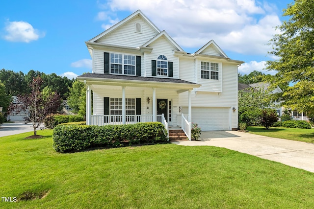 1201 Woodlands Creek Way, Apex, NC 27502 - view of front of house with an attached garage, a porch, driveway, and a front yard