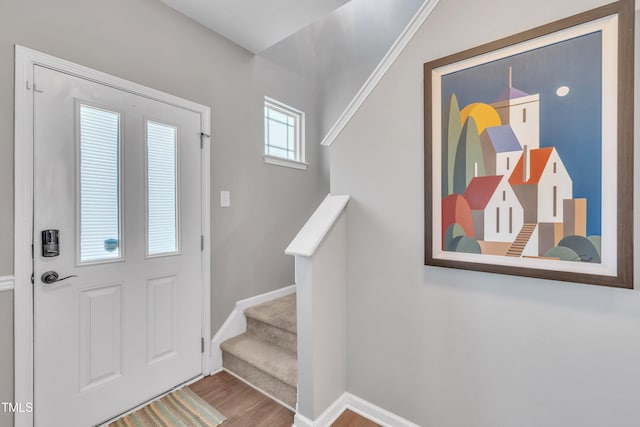 2714 Magnolia Tree Ln, Durham, NC 27703 - foyer featuring wood finished floors and stairs