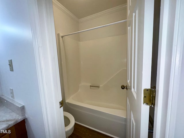 2535 Fairway Dr, Henderson, NC 27536 - bathroom with ornamental molding, vanity, shower / tub combination, and wood finished floors