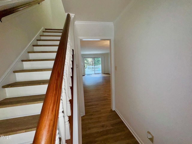 2535 Fairway Dr, Henderson, NC 27536 - stairs with crown molding and wood finished floors