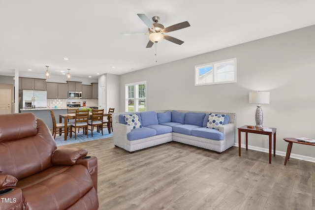 611 Laurel Lake Rd, Salemburg, NC 28385 - living area featuring a ceiling fan, light wood finished floors, and recessed lighting